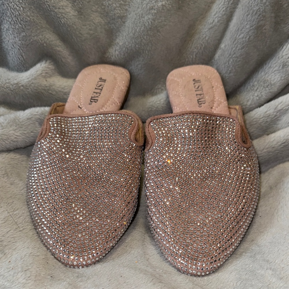 JustFab Sparkling Silver Mules